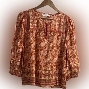 LOFT SIZE M ORANGE FLORAL 3/4 LONG SLEEVE SHIRTS
